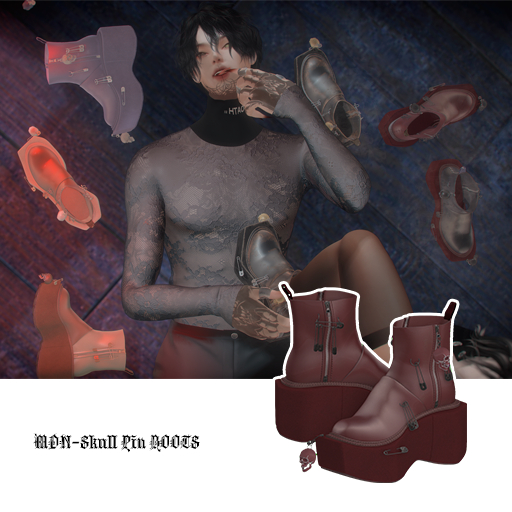 [MDN]-Skull Pin Boots  Red