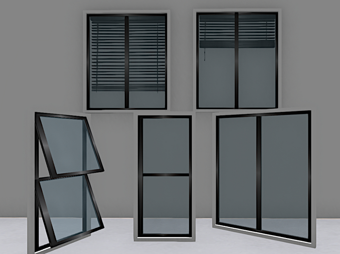 FIVE WINDOWS KIT + HANDLE + BLINDS + OPEN/CLOSE  MESH FULL PERM
