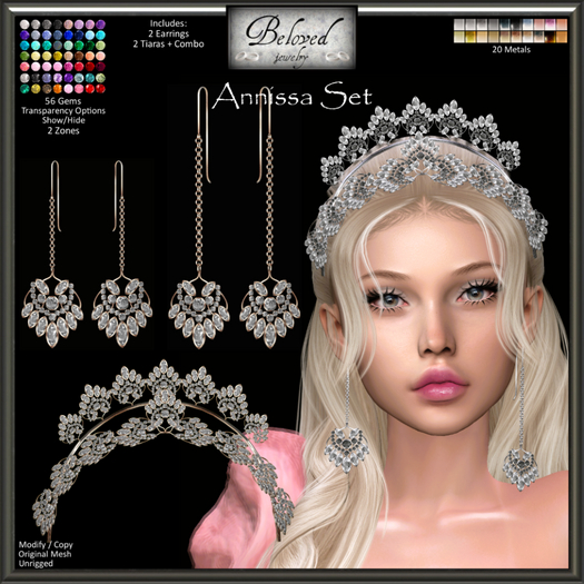 Beloved Jewelry : Annissa Set (Texture Change) Gold Silver Diamond Dangle Earrings Crown Tiara Headband