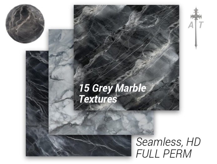 [AT] 15 Seamless Grey Marble Textures (FULL PERM)