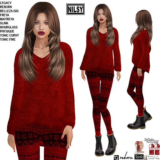 SNOWFLAKE LEGGINGS&TEDDY SWEATER,MESH BODY
