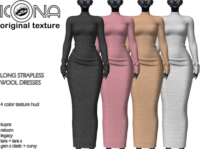 ICONA / LONG STRAPLESS WOOL DRESSES -7