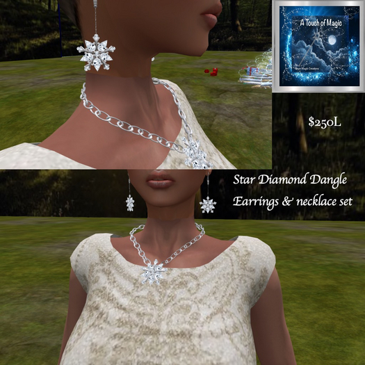 Star diamond dangle earring& Necklace set-Box