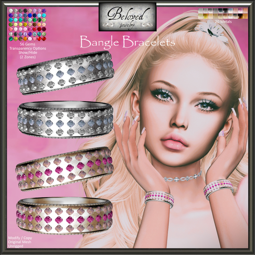 Beloved Jewelry : Bangle Bracelets (Texture Change) Gold Silver Gemstone