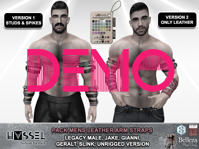 (HASSEL) DEMO MENS LEATHER ARM STRAPS WITH STUDS LEGACY MALE, BELLEZA JAKE, SIGNATURE GIANNI & GERALT, SLINK 438 