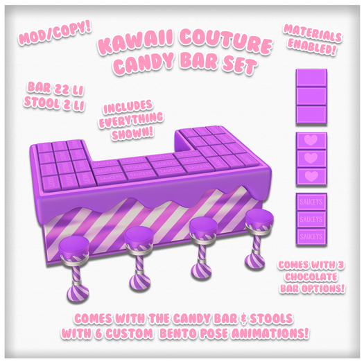 Kawaii Couture Candy Bar & Stool Set - PURPLE 