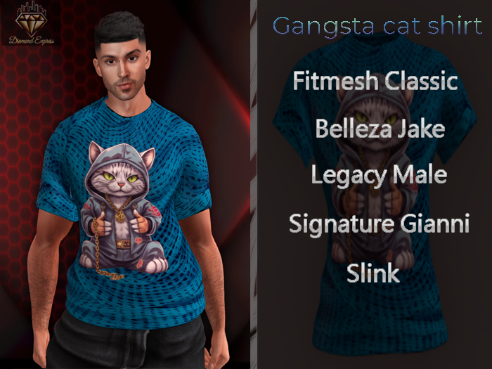 {DE}Gangsta cat shirt male blue 