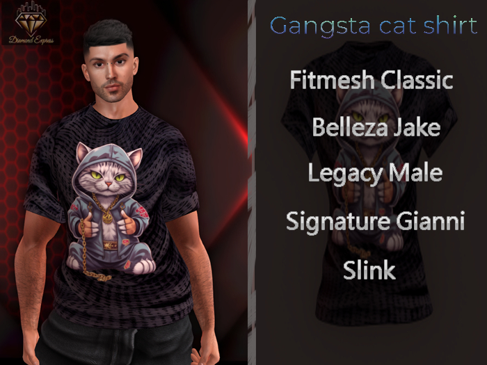{DE}Gangsta cat shirt male gray