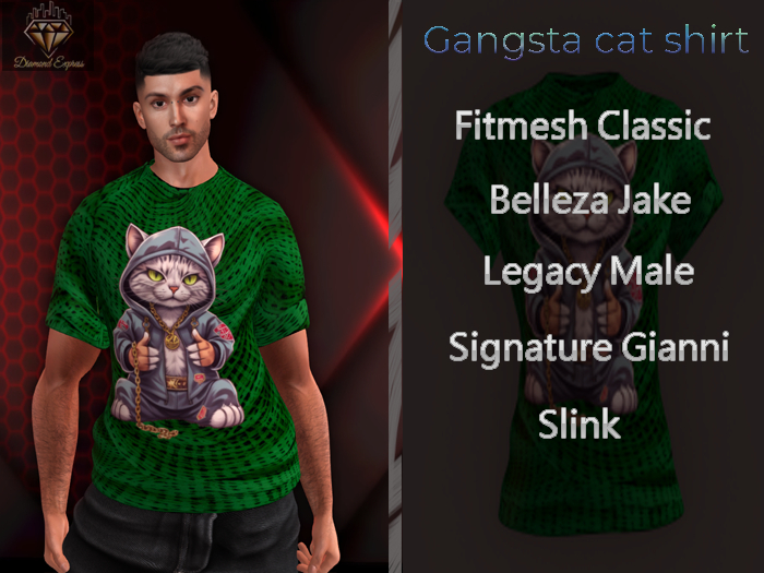 {DE}Gangsta cat shirt male green