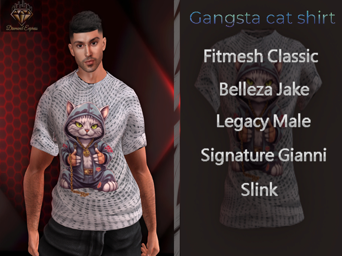 {DE}Gangsta cat shirt male white 