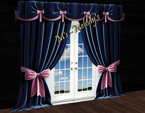 M's - Plush Dark Blue Curtain with Pink Ribbons
