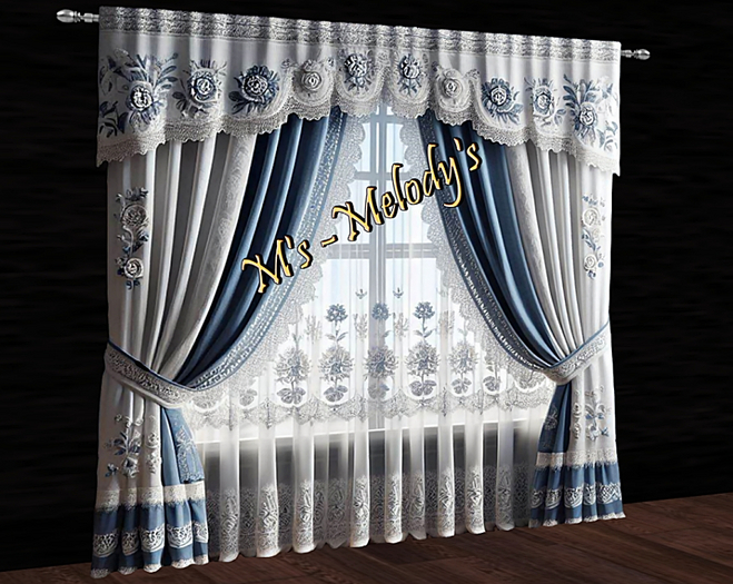 M's-BlueAndWhiteCurtainDecoratedWithEmbroidery+CurtainWhite