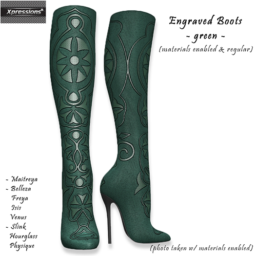[Xprs] - Engraved Boots Green