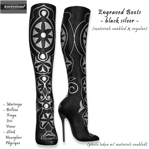 [Xprs] - Engraved Boots Black Silver