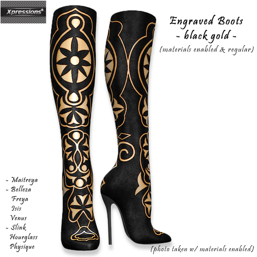 [Xprs] - Engraved Boots Black Gold