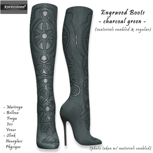 [Xprs] - Engraved Boots Charcoal Green