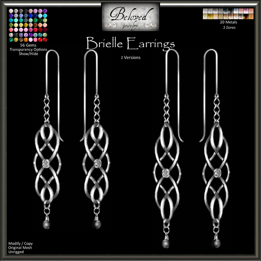 Beloved Jewelry : Brielle Earrings Set of 2 (Texture Change) Gold Silver Diamond Dangle Celtic Earrings