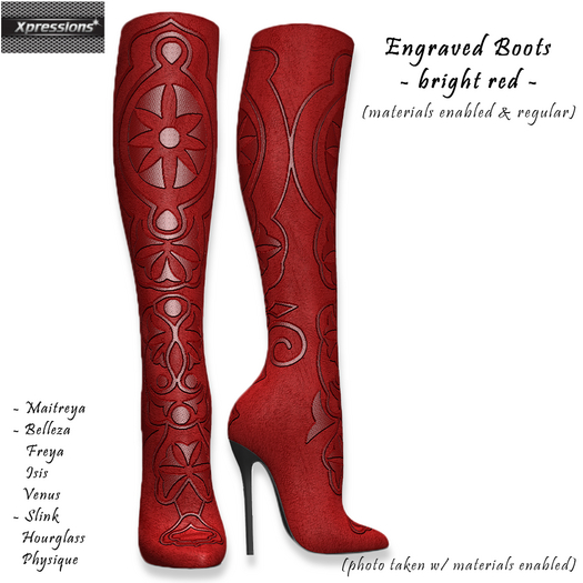 [Xprs] - Engraved Boots Bright Red