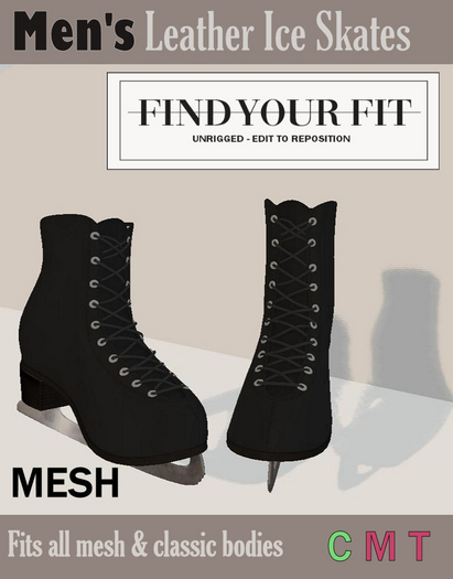 MENS MESH BLACK LEATHER ICE SKATES - WITH BUILT IN BENTO SKATING ANIMATION-Elevate Your Skating Experience