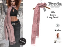 "Freda" Lila Long Scarf Light Pink, Hand Knitted Needlework from Thick Cosy Yarn with Fringes, Rigged Mesh