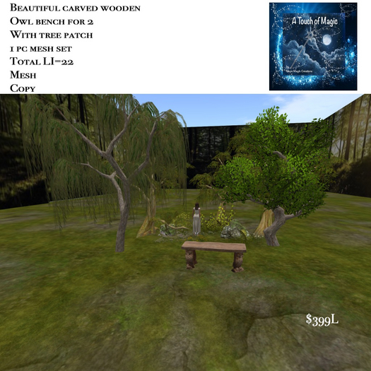 Owl Bench for 2 & tree patch-Box LI=22