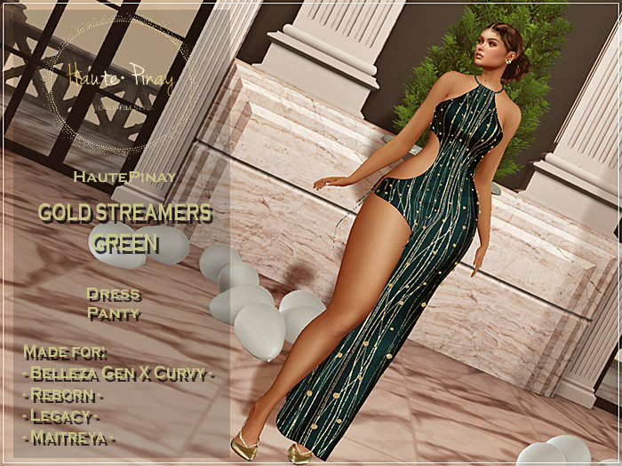 = HOLIDAY FASHIONS = GOLD STREAMERS GREEN
