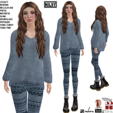 BLUE SOFT SWEATER&LEGGINGS,MESH BODY