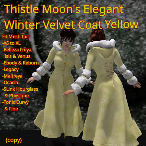 TMD Elegant Winter Coat Velvet Yellow