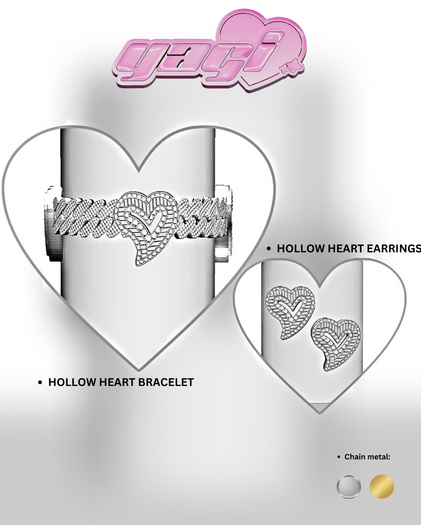 [YAGI] HOLLOW HEART BRACELET AND EARRING