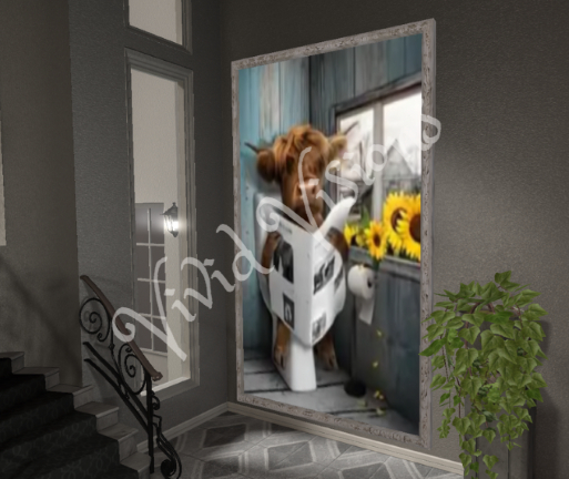 Highland Cow Reading Newspapaer Picture Frame