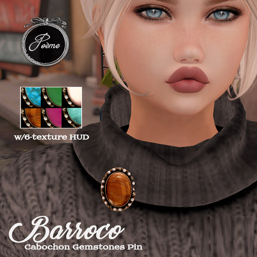 {Poeme} Tiger Eye Roccoco Brooch