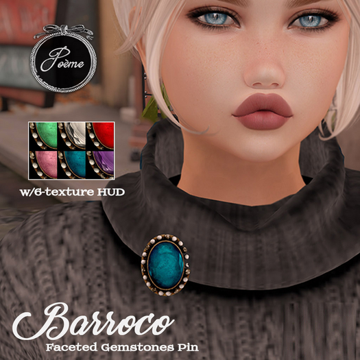 {Poeme} Blue Topaz Roccoco Brooch