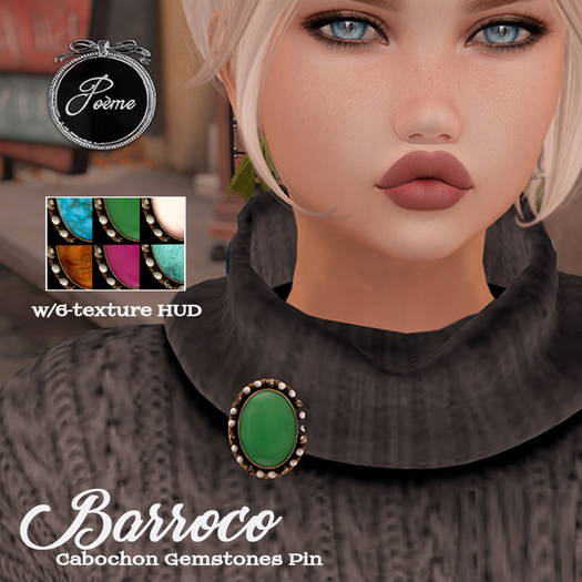{Poeme} Adventurine Roccoco Brooch