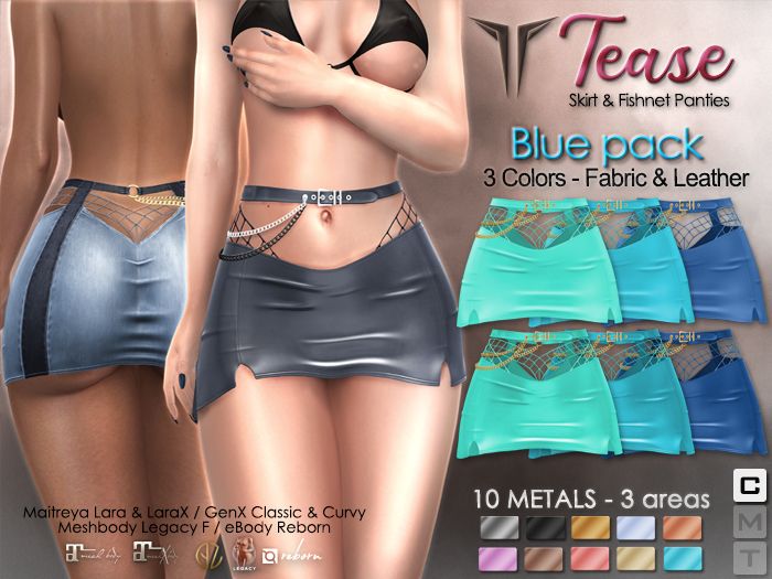 **RE** Tease Skirt - Blue - 3 Colors Pack - Maitreya, Meshbody, GenX, eBODY