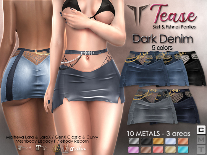 **RE** Tease Skirt - Denim Dark - 5 Colors Pack - Maitreya, Meshbody, GenX, eBODY