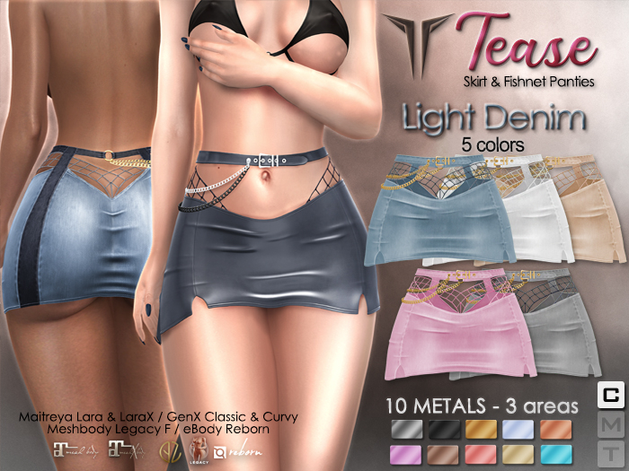 **RE** Tease Skirt - Denim Light - 5 Colors Pack - Maitreya, Meshbody, GenX, eBODY