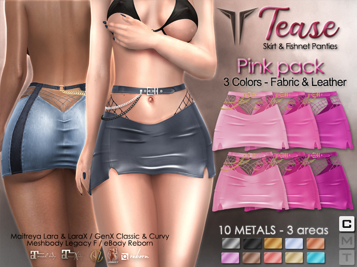 **RE** Tease Skirt - Pink - 3 Colors Pack - Maitreya, Meshbody, GenX, eBODY