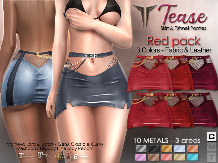 **RE** Tease Skirt - Red - 3 Colors Pack - Maitreya, Meshbody, GenX, eBODY