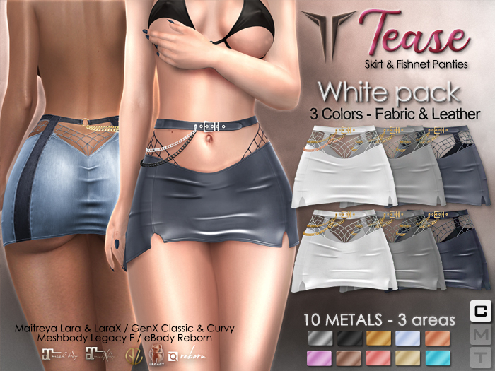 **RE** Tease Skirt - White - 3 Colors Pack - Maitreya, Meshbody, GenX, eBODY