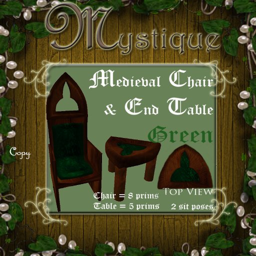 25L$ Medieval Chair & End Table ~ Green
