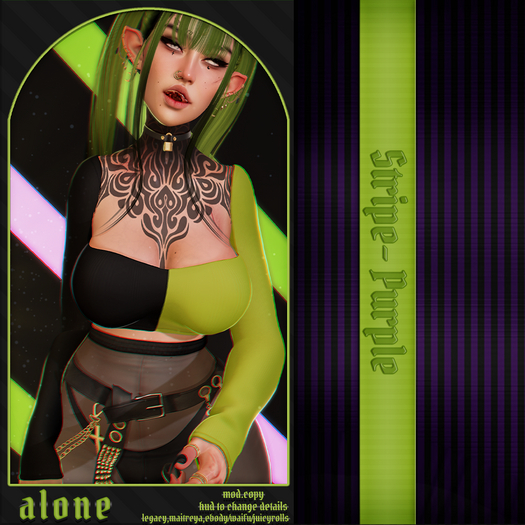 Poe - Alone Top -  Stripe-Purple