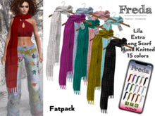 "Freda" Fatpack Lila Long Scarf incl. 15 col.HUD, Hand Knitted Needlework from Thick Cosy Yarn with Fringes, Rigged Mesh