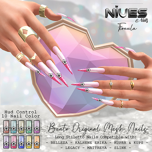 Nives: Fionula Bento Long Stiletto Mesh Nails 