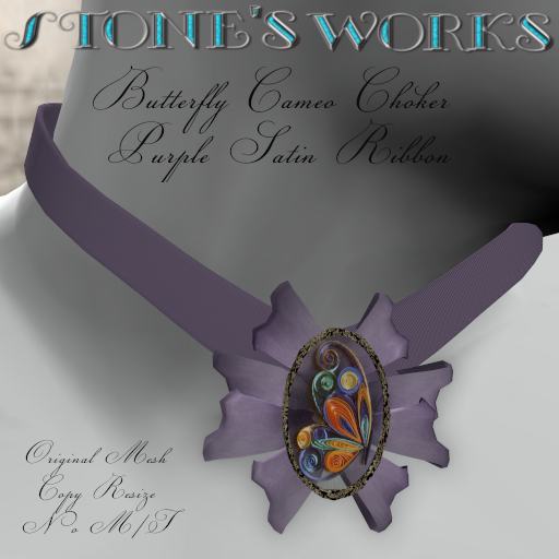 Butterfly Cameo Choker Prple M Stone's Works