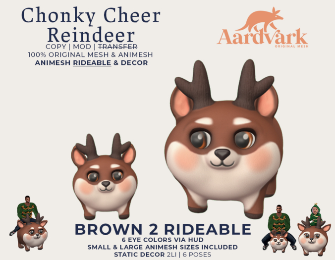 Reindeer Ridable Second Life Marketplace - Aardvark : Chonky Cheer Reindeer - Rideable ...