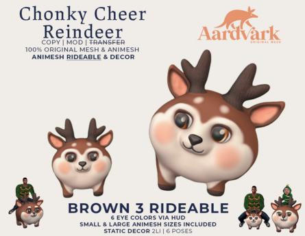 Reindeer Ridable Second Life Marketplace - Aardvark : Chonky Cheer Reindeer - Rideable ...