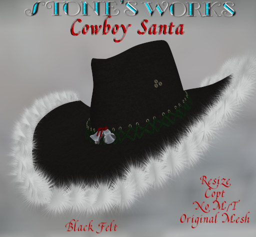 Cowboy Santa Hat Blk Stone's Works