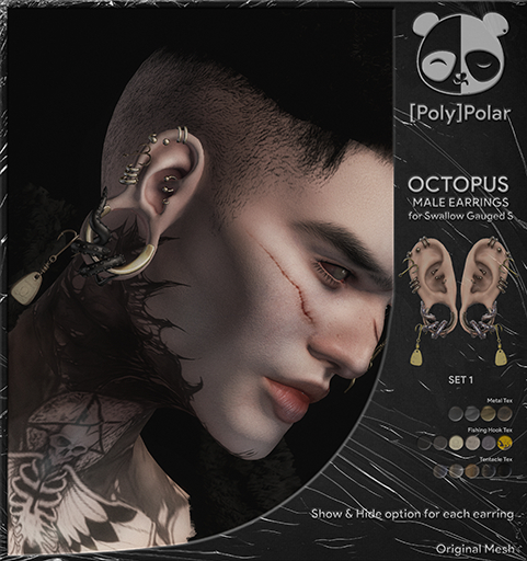 [Poly]Polar Octopus MALE Earrings (SwallowGauged S) - DEMO