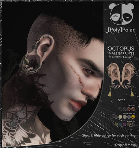 [Poly]Polar Octopus MALE Earrings (SwallowGauged S) SET2