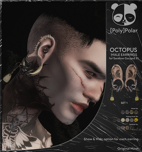 [Poly]Polar Octopus MALE Earrings (SwallowGauged XL) SET1